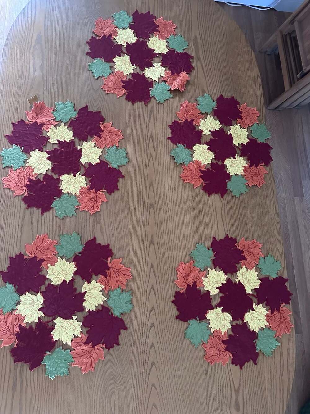 Harvest Season Autumn Leaf Placemats Set of 5 Fall Thanksgiving Table Decor